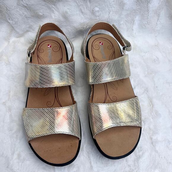 Gold Metallic Two Strap Comfort Sandals Revere Como Orthopedic Walking Shoe - Picture 2 of 6